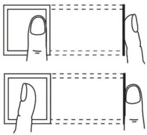 Diagram showing two finger positioning instructions with dashed alignment guides for measurement or alignment.