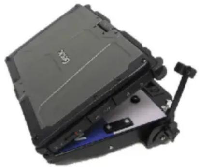 Close-up of a black electronic device with a blue internal component and a white top-mounted sensor (no visible text or symbols)