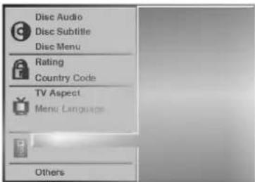 Disc Audio Disc Subtitle Disc Menu Rating Country Code TV Aspect Menu Language Others