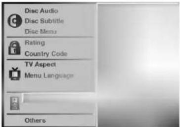 Disc Audio Disc Subtitle Disc Menu Rating Country Code TV Aspect Menu Language Others