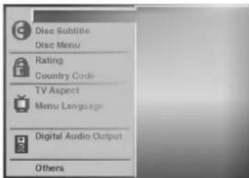 Disc Subtitle Disc Menu Rating Country Code TV Aspect Menu Language Digital Audio Output Others