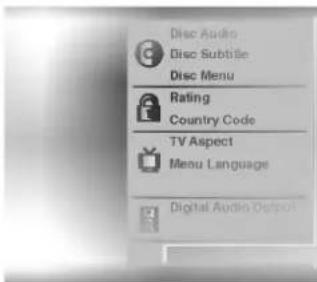 Disc Audio Disc Subtile Disc Menu Rating Country Code TV Aspect Menu Language Digital Audio Display