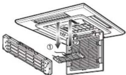 Technical diagram showing a device interior with labeled components and directional arrows indicating flow or movement.