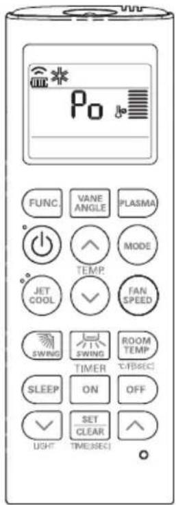 Po FUNC VANE PLASMA TEMP JET COOL FAN SPEED SWING SWING ROOM TEMP TIMER C/FB(SEC) SLEEP ON OFF SET CLEAR LIGHT TIME(SEC)