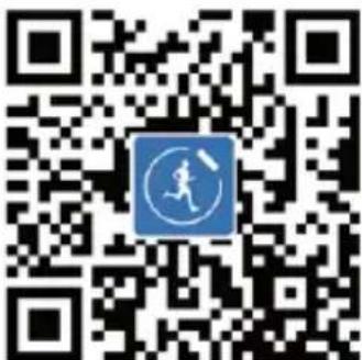 QR code with a blue circular logo containing a running figure and a baseball bat.