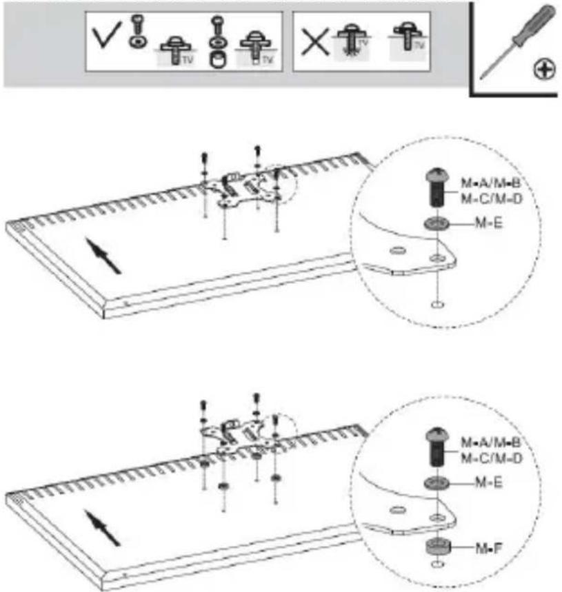 Technical diagram illustrating mechanical assembly with labeled parts and tool icons, including cross symbols and a magnified view of the assembly.