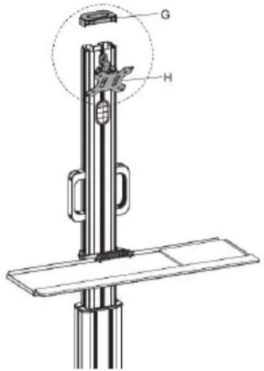 Technical diagram of a vertical lift apparatus with labeled components G and H