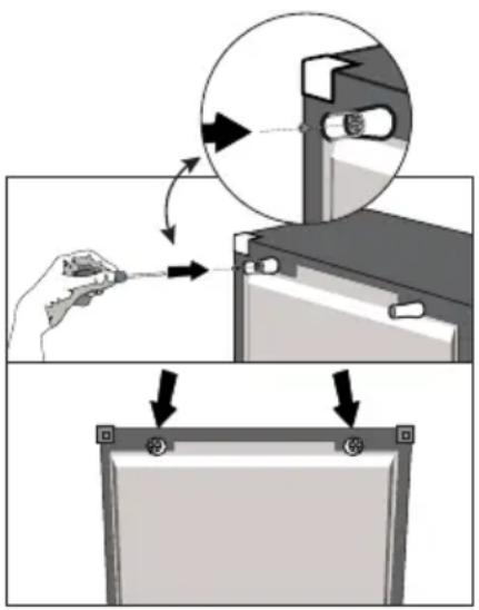 Diagram illustrating a mechanical assembly process with labeled components and directional arrows indicating motion or assembly steps.