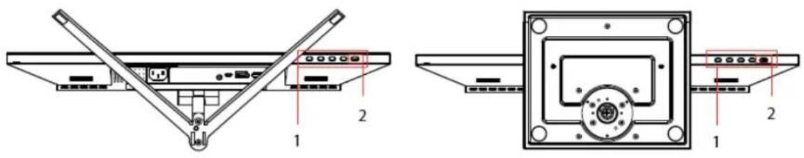 Technical diagram showing two views of a device with labeled components and numbered parts