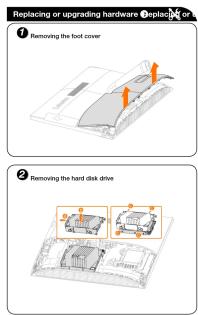 Replacing or upgrading hardware Removing the foot cover Removing the hard disk drive