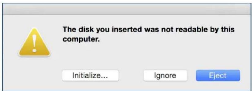 The disk you inserted was not readable by this computer. Initialize... Ignore Eject