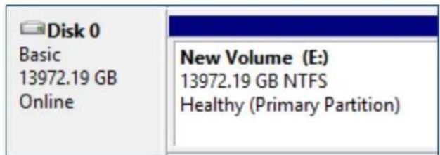Disk 0 Basic 13972.19 GB Online New Volume (E:) 13972.19 GB NTFS Healthy (Primary Partition)