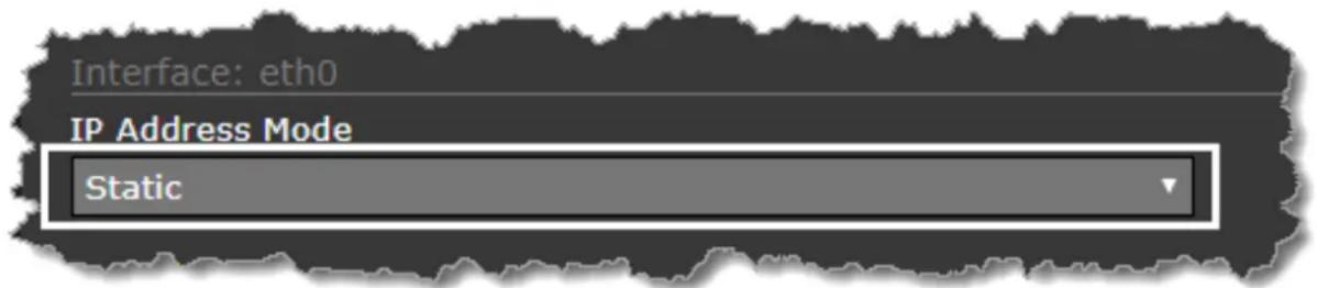 Interface: eth0 IP Address Mode Static