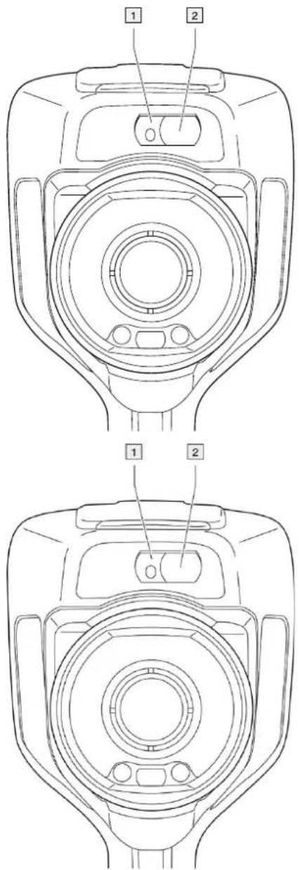 Technical diagram of a device's top and front views with numbered components