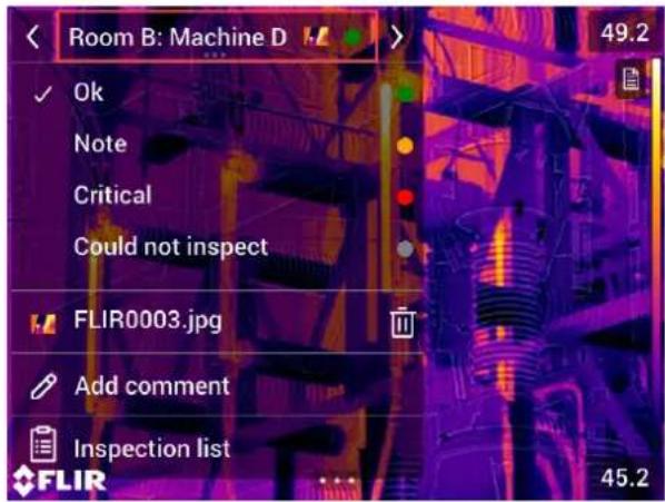 Room B: Machine D ✓ Ok Note Critical Could not inspect FLIR0003.jpg Add comment Inspection list FLIR 49.2 45.2