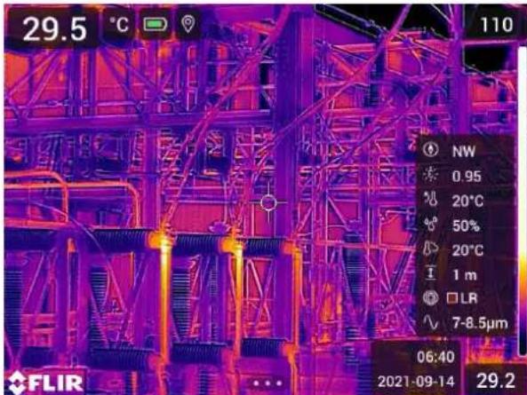 29.5 °C 110 NW 0.95 20°C 50% 20°C 1 m LR 7-8.5µm 06:40 FLIR 2021-09-14 29.2