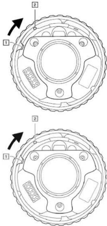 Technical diagram of a mechanical component with labeled parts and directional arrows indicating assembly or assembly.