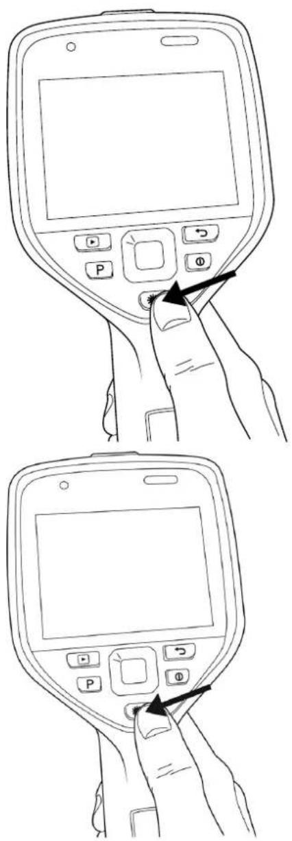 Diagram showing two-step hand-drawn instructions for inserting a device, with labeled buttons and arrows indicating action.