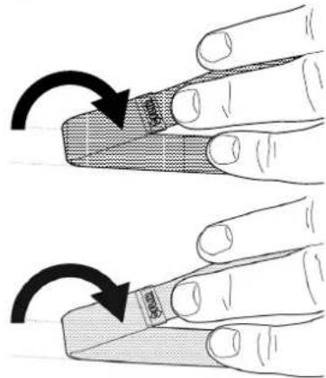 Illustration showing two-step hand manipulation of a finger with a tape measure, labeled in Chinese.
