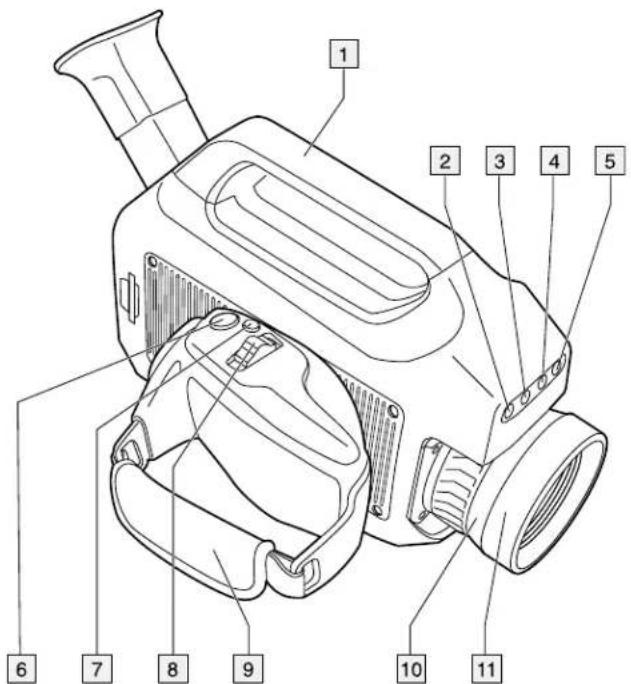 Technical diagram of a camera with numbered parts for identification