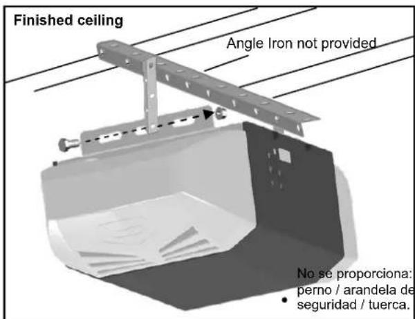 Finished ceiling Angle Iron not provided No se proporciona: perno / arandela de seguridad / tuerca.