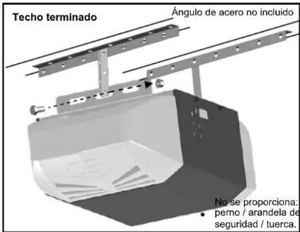 Techo terminado Ángulo de acero no incluido No se proporciona: • perno / arandela de seguridad / tuerca.