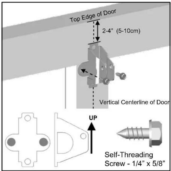 Top Edge of Door 2-4" (5-10cm) Vertical Centerline of Door UP Self-Threading Screw - 1/4" x 5/8"