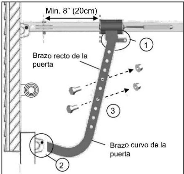 Min. 8" (20cm) Brazo recto de la puerta 1 3 2 Brazo curvo de la puerta