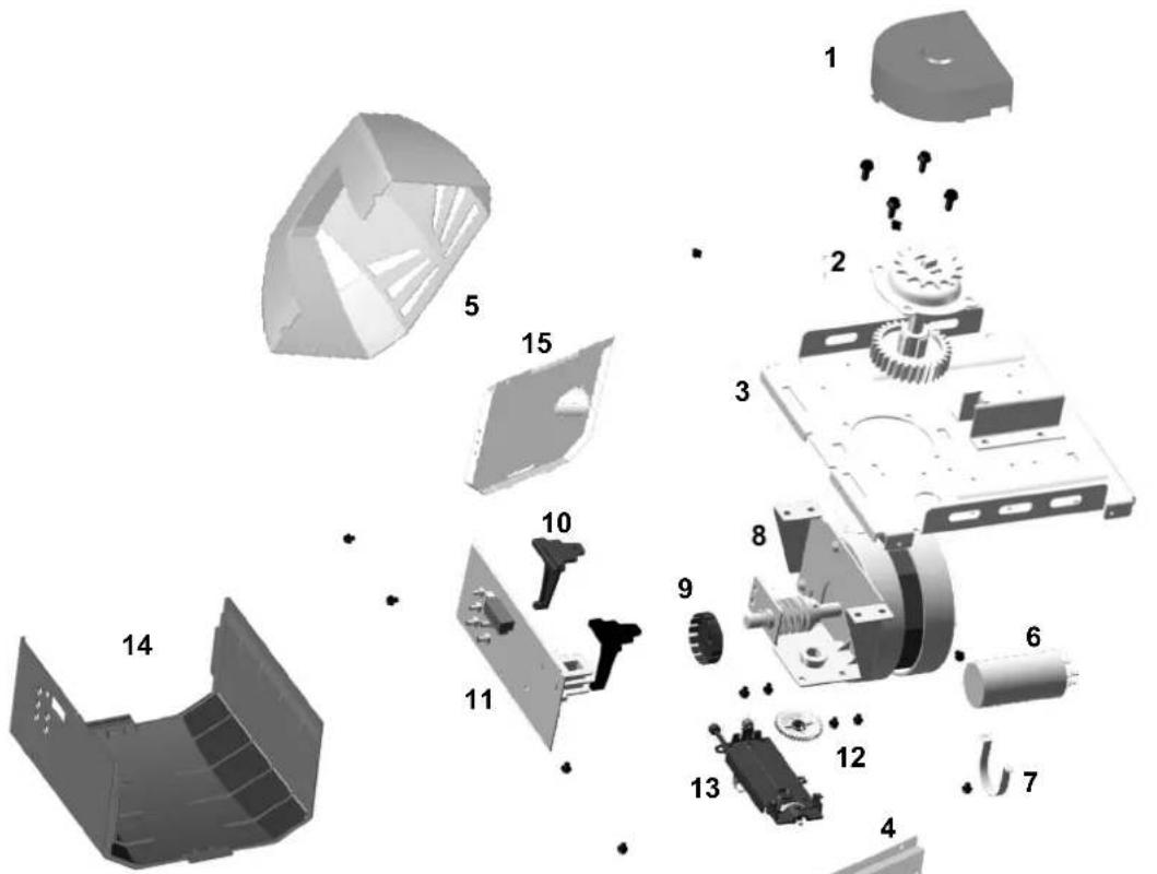 Exploded view diagram of a mechanical assembly with numbered components for identification