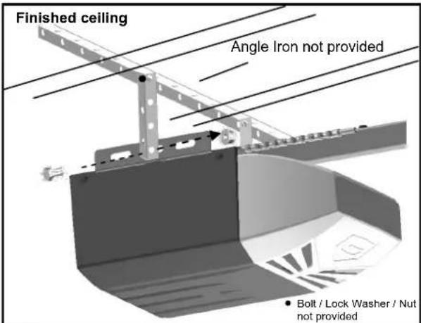 Finished ceiling Angle Iron not provided • Bolt / Lock Washer / Nut not provided