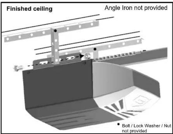 Finished ceiling Angle Iron not provided • Bolt / Lock Washer / Nut not provided