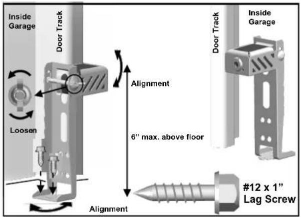 Inside Garage Door Track Loosen Alignment 6" max. above floor Alignment Door Track Inside Garage #12 x 1" Lag Screw