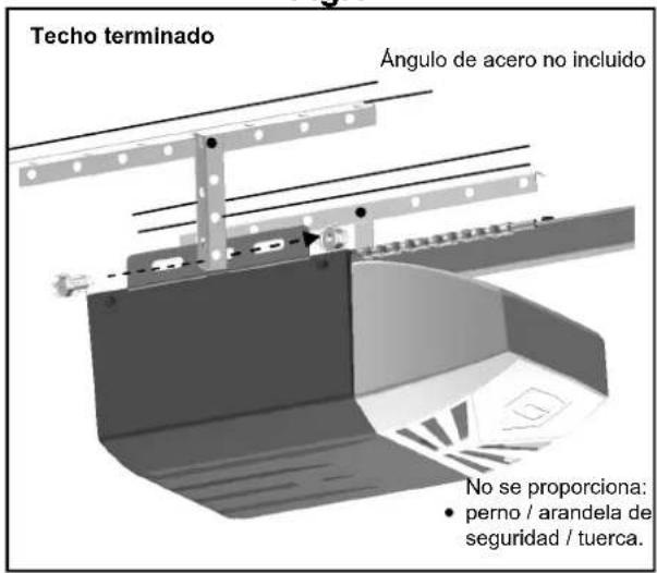Techo terminado Ángulo de acero no incluido No se proporciona: • perno / arandela de seguridad / tuerca.