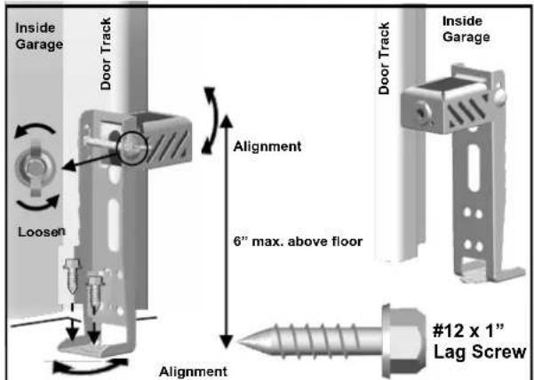 Inside Garage Door Track Loosen Alignment 6" max. above floor Door Track Inside Garage Alignment #12 x 1" Lag Screw