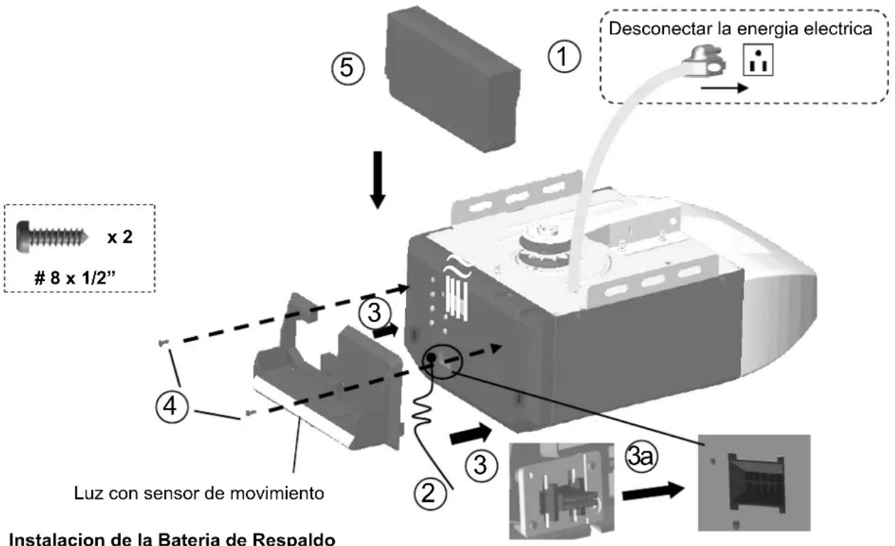 Desconectar la energia electrica 8 x 1/2" Luz con sensor de movimiento Instalacion de la Bateria de Respaldo