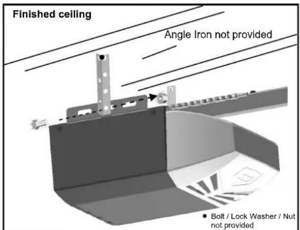 Finished ceiling Angle Iron not provided • Bolt / Lock Washer / Nut not provided