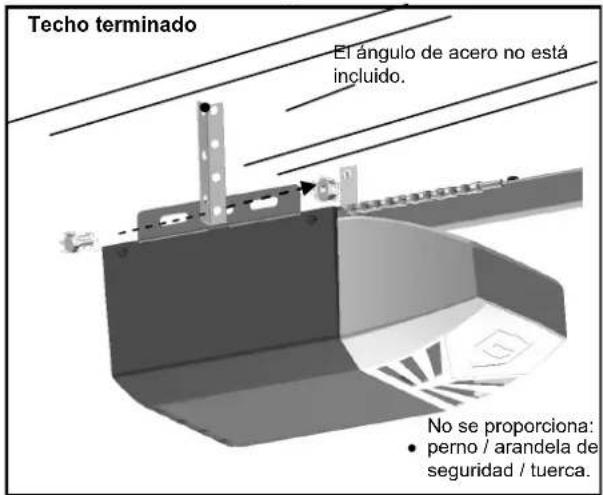 Techo terminado El ángulo de acero no está incluido. No se proporciona: • perno / arandela de seguridad / tuerca.