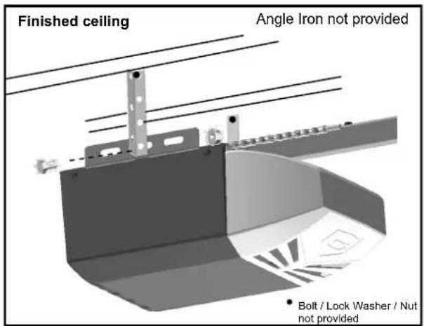 Finished ceiling Angle Iron not provided • Bolt / Lock Washer / Nut not provided