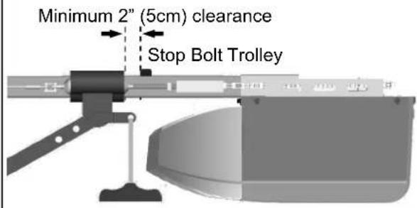 Minimum 2" (5cm) clearance Stop Bolt Trolley