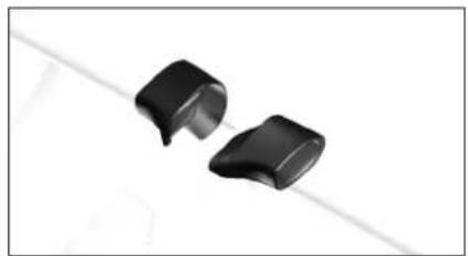 Two black plastic clips on a white background, no text or symbols visible