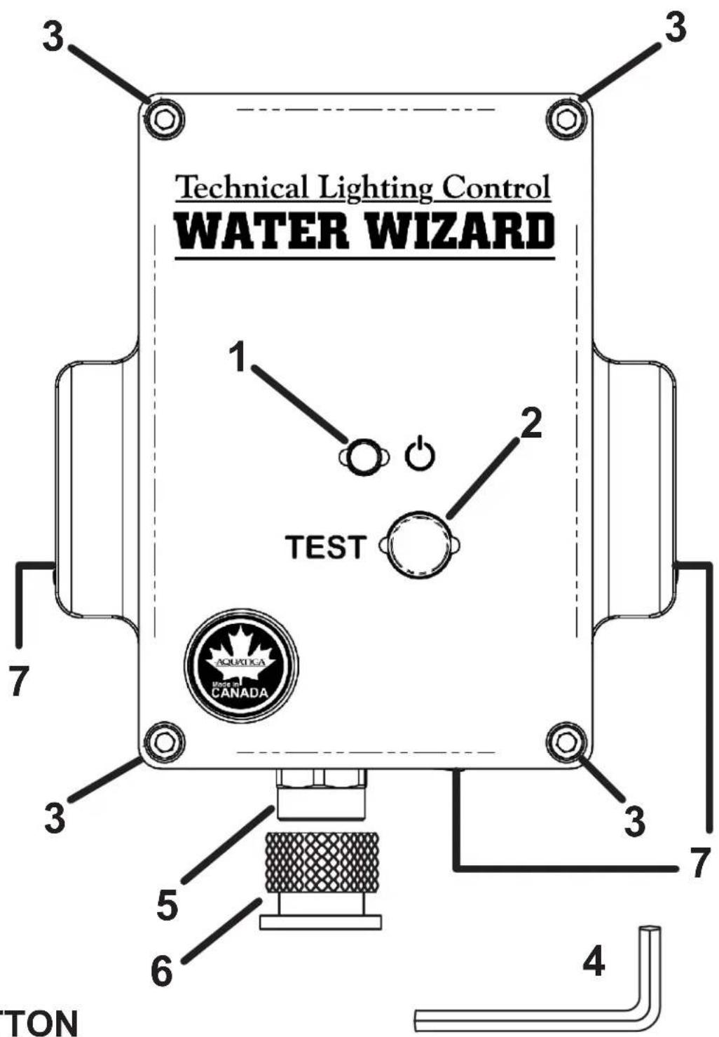 Technical Lighting Control WATER WIZARD 1 2 TEST AQUADICA Made in CANADA 3 3 7 3 5 6 4 TON