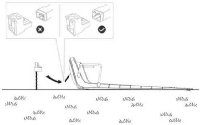 Diagram illustrating a mechanical or electrical component with labeled ports (NGA) and connection points, accompanied by instructional annotations in Chinese.