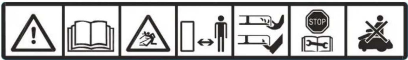 Warning symbol set with warning symbols and icons including a warning triangle, open book, pictogram, person interaction, hand gesture, stop sign, and crossbones.