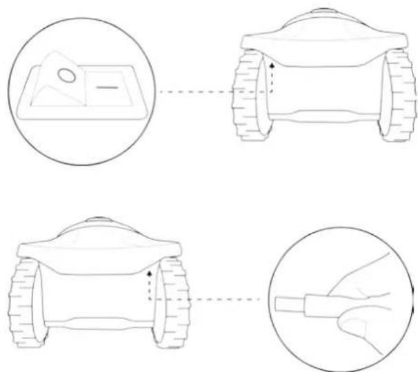 Diagram showing four stages of a robotic vehicle with motion arrows indicating movement and assembly.
