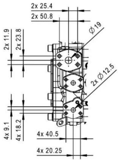 2x 25.4 2x 50.8 2x 11.9 2x 23.8 Ø19 2x Ø12.5 4x 9.1 4x 18.2 4x 40.5 4x 20.25