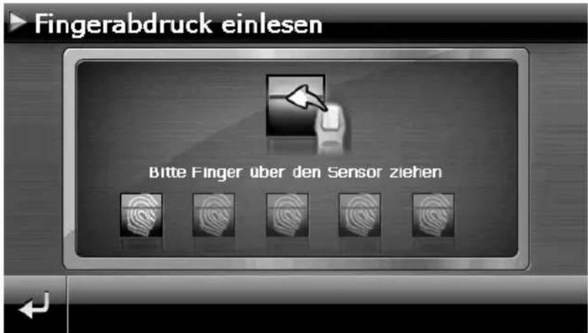 Fingerabdruck einlesen Bitte Finger über den Sensor ziehen