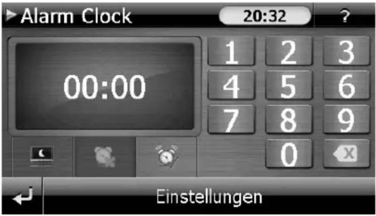 Alarm Clock 20:32 00:00 1 2 3 4 5 6 7 8 9 0 Einstellungen