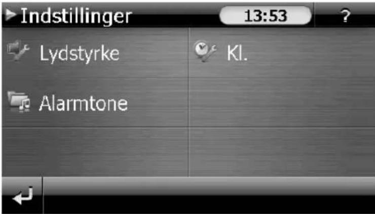 Indstillinger 13:53 ? Lydstyrke Kl. Alarmtone