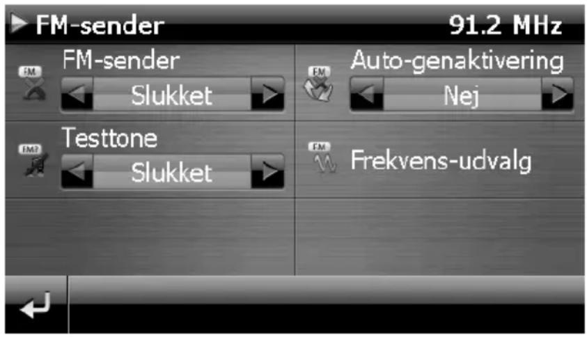 FM-sender 91.2 MHz FM-sender Auto-genaktivering Slukket Nej Testtone Slukket Frekvens-udvalg
