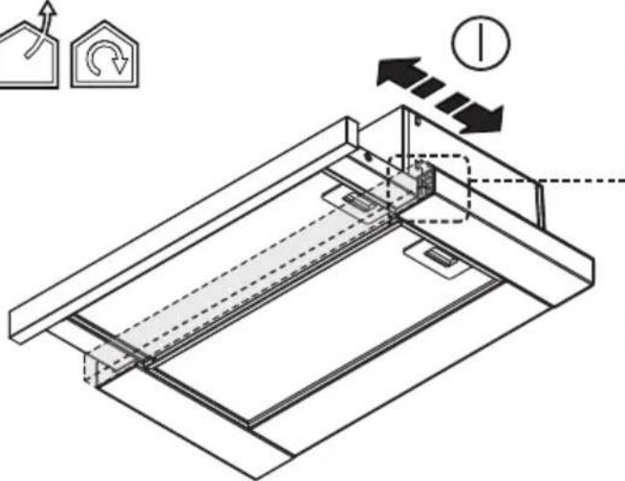 Technical diagram of a mechanical assembly with directional arrows and labeled components, including a circled symbol indicating a specific section.